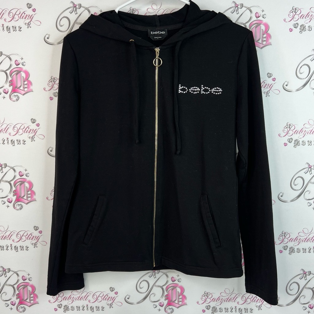 Bebe sweater hoodie diamond crystal logo Black Rhinestone Logo Hoodie